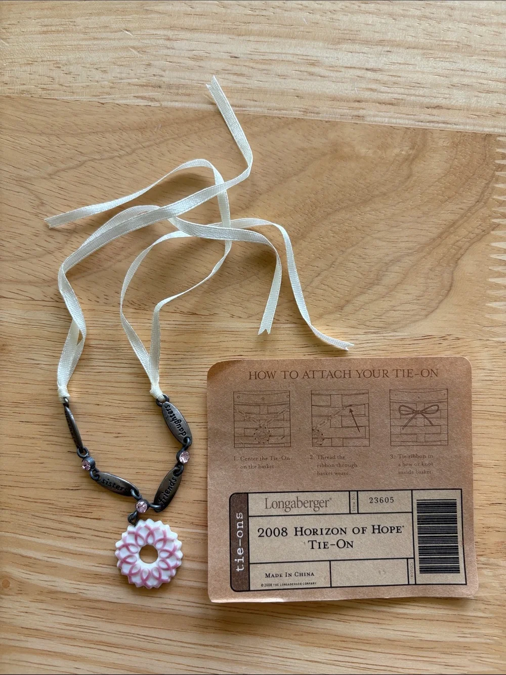 🎀 Longaberger Horizon of Hope Tie-On Ribbon Charm. Breast Cancer Awareness.